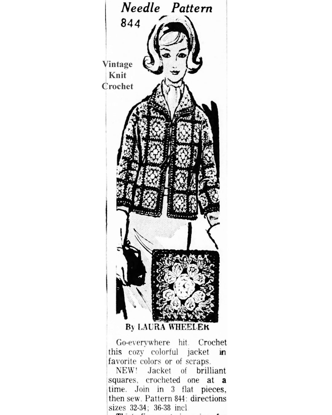 Granny Square Jacket Mail Order Design 844 Newspaper Advertisement 