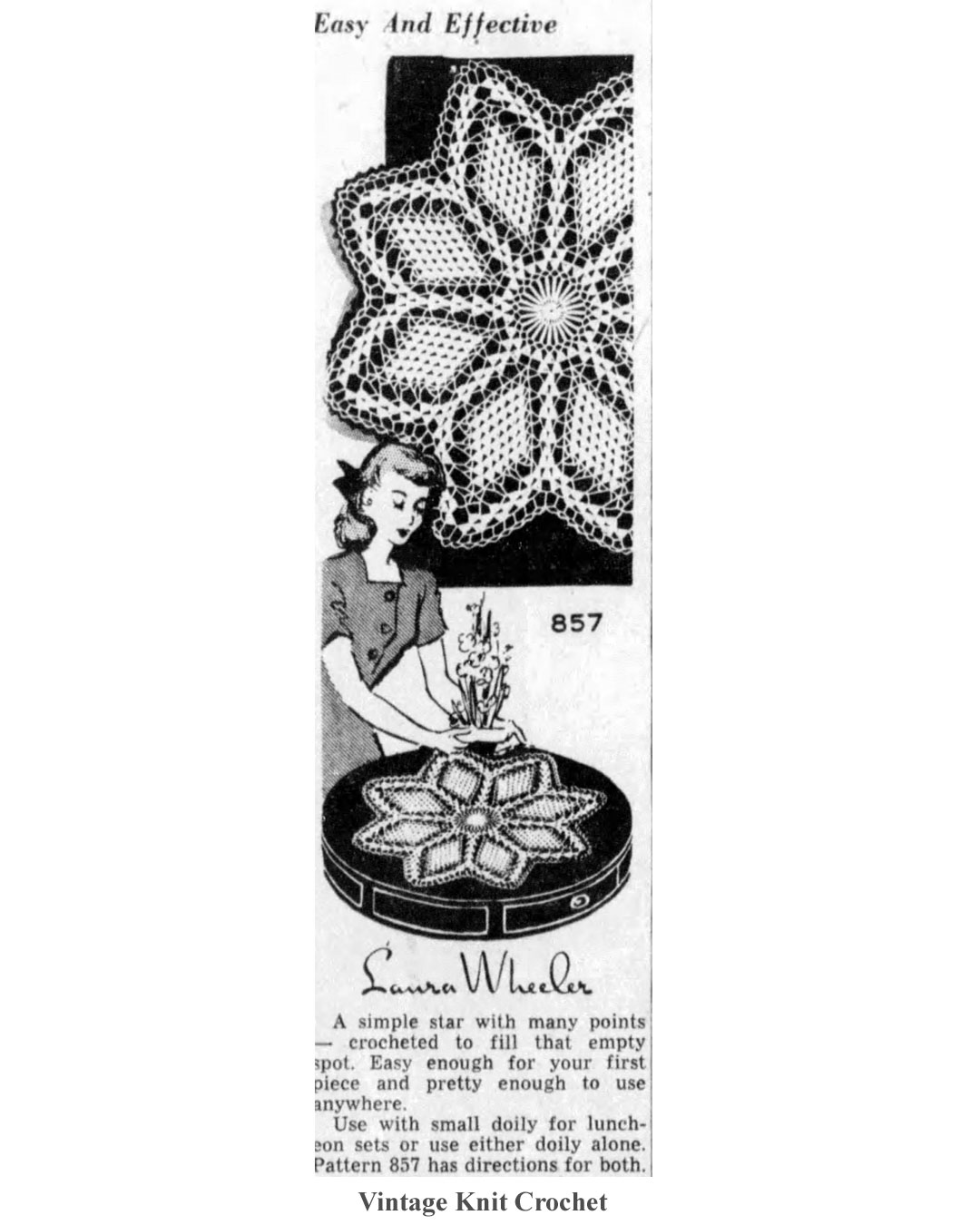 Star Crochet Doily Pattern in the 1948 Laura Wheeler Designs Catalog