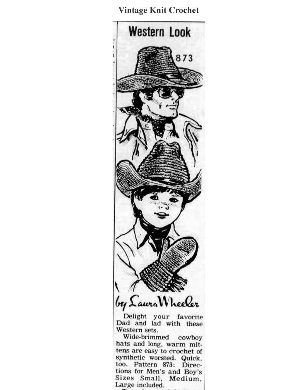 Crochet Cowboy Hats Pattern, Mail Order Design 873 Newspaper Advertisement.