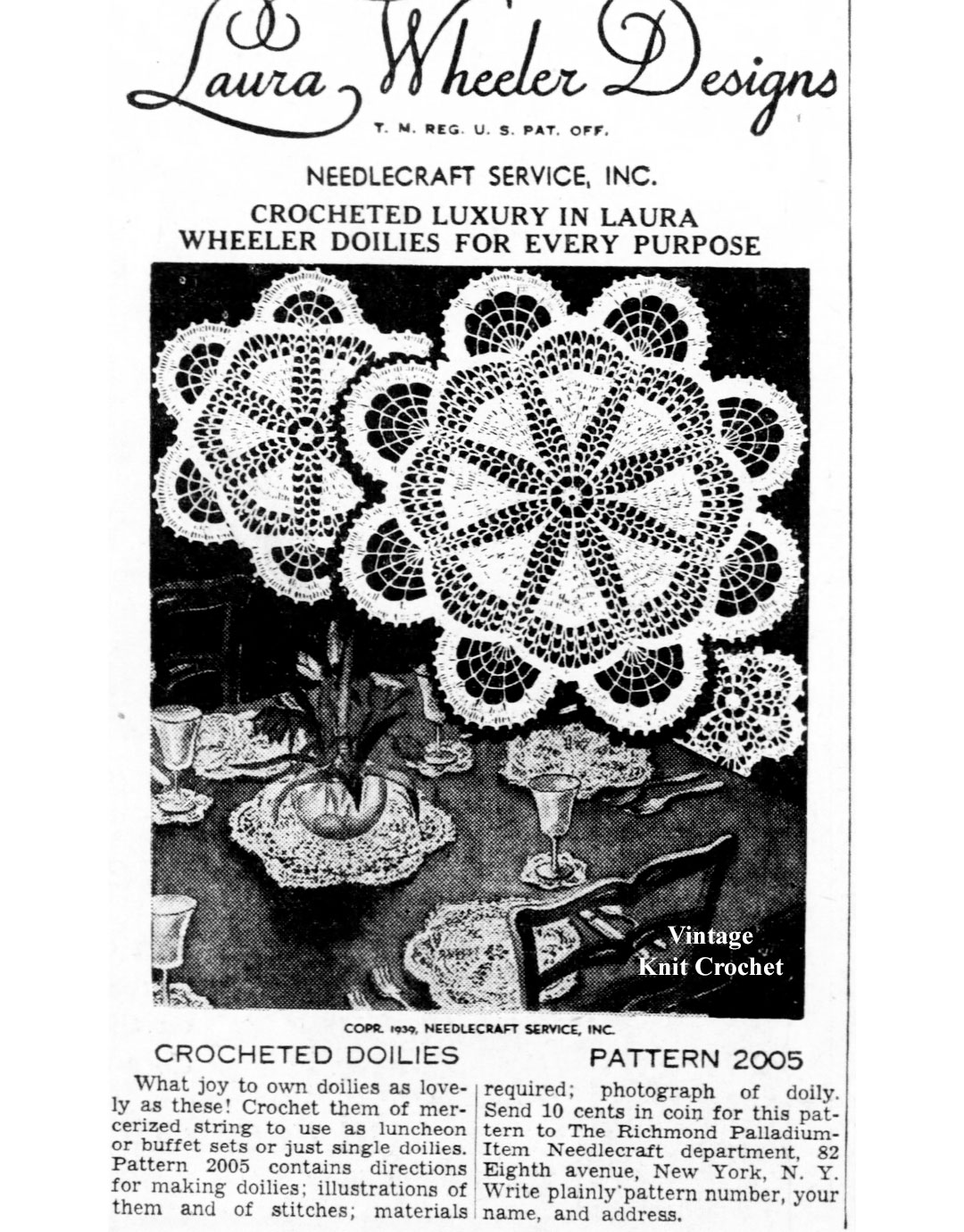 Vintage Crochet Luncheon Set Newspaper Advertisement for Laura wheeler Design 2005