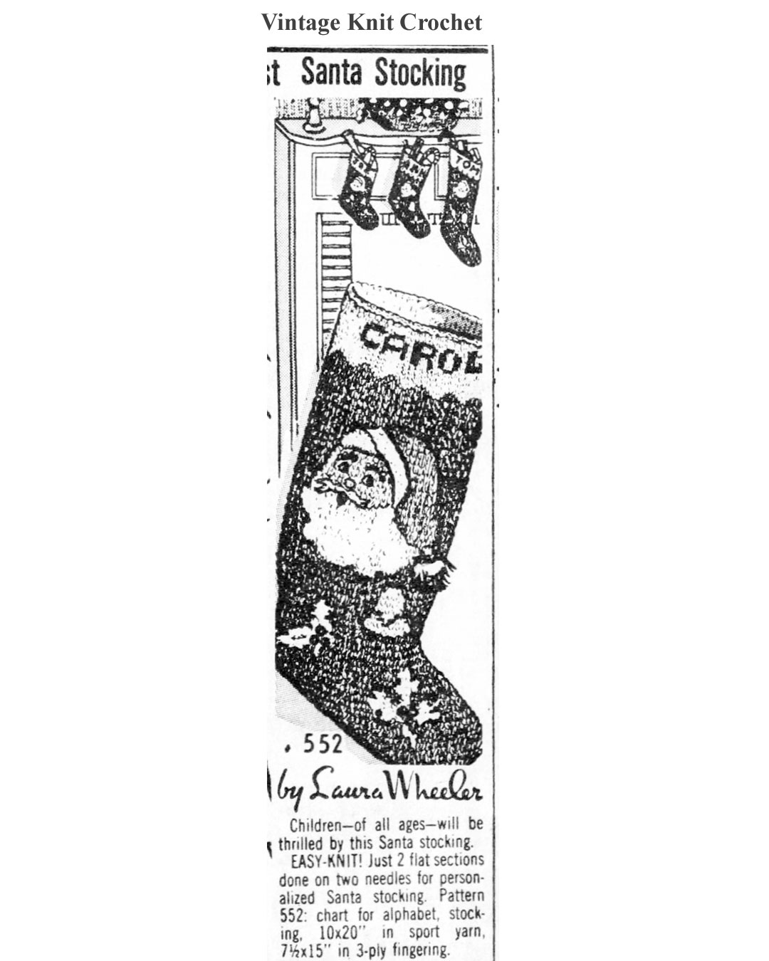 Christmas stocking knitting pattern Mail Order Design 552 Newspaper Advertisement 