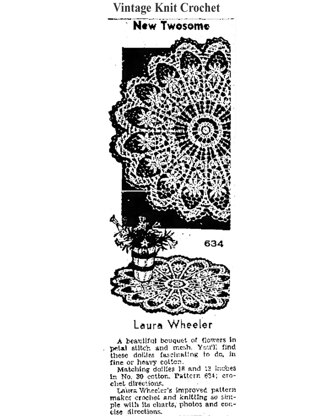 Crochet Petal Stitch Doilies Pattern, Mail Order Design 634 Newspaper Advertisement