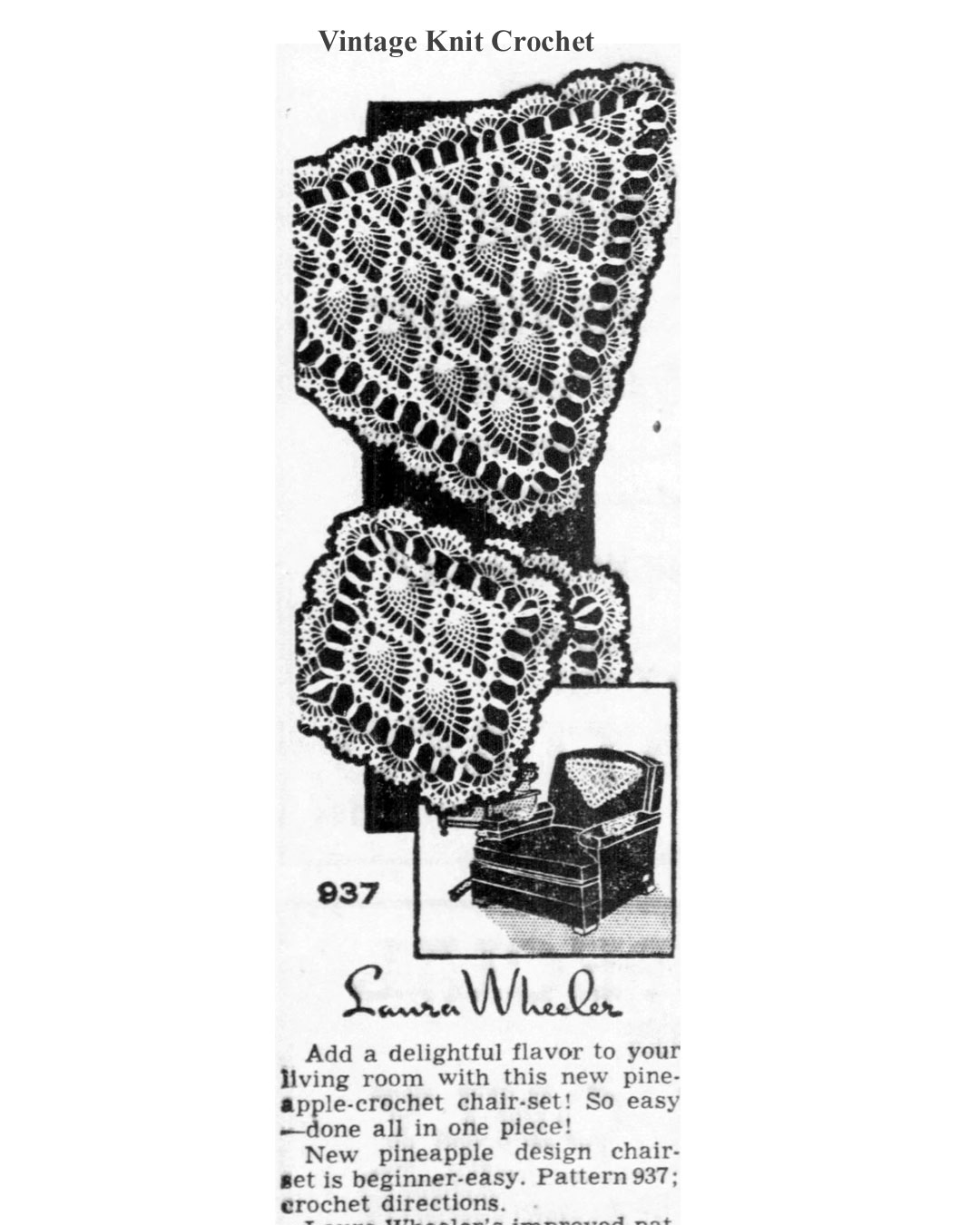 Pineapple Chair Doily Pattern Mail Wheeler 937 Newspaper Advertisement 