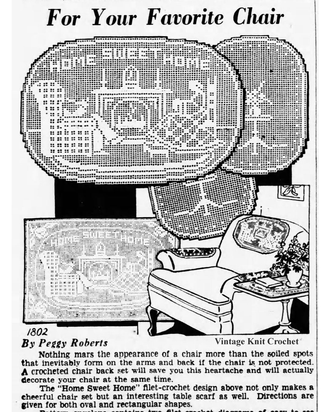 Filet Crochet Home Sweet Home Pattern No 1802 Newspaper Advertisement 