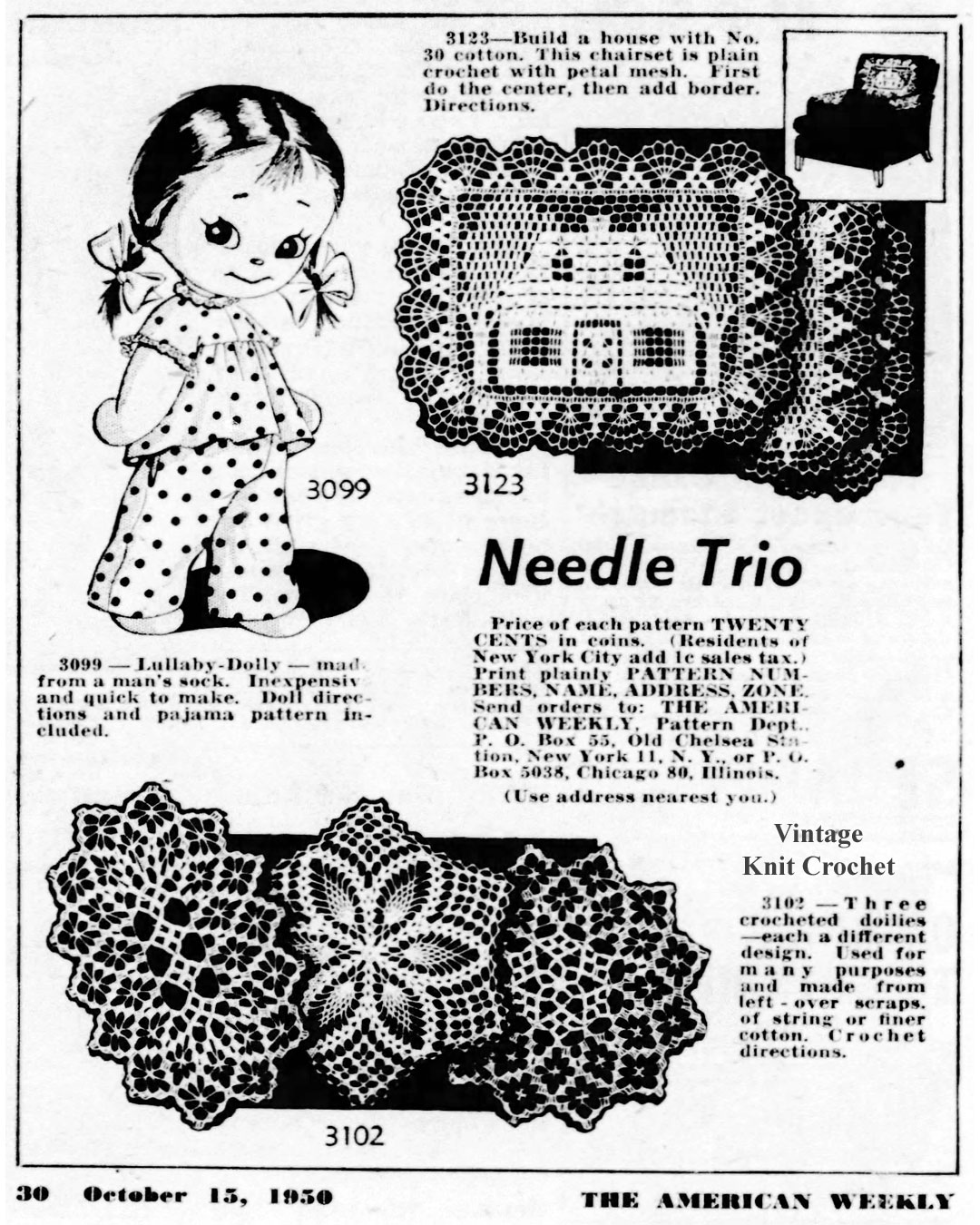 Mail Order No 3102 Crocheted Doilies Newspaper Advertisement 