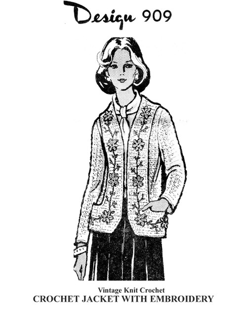 10127 Pattern Crochet Jacket Pattern, Embroidered Panels, Mail Order Design 909