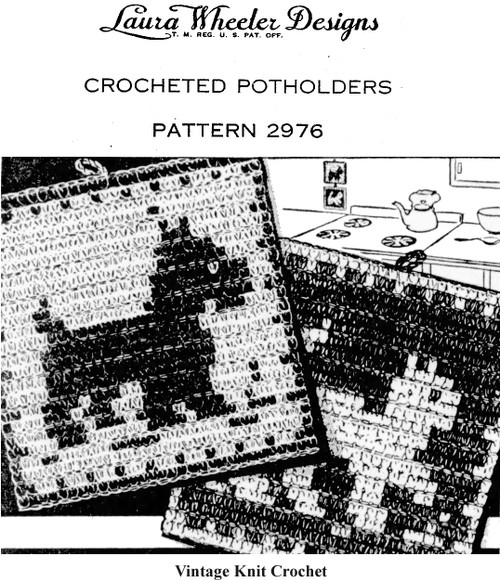 Crochet Scottie Dog and Cat Potholders Pattern, Laura wheeler Design 2976
