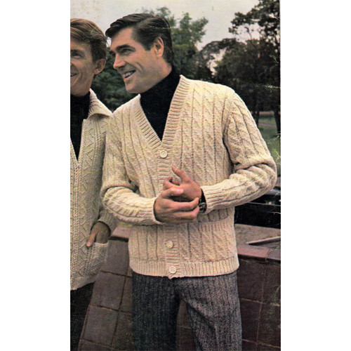Mens Cabled Cardigan Knitting Pattern Size 36 to 46