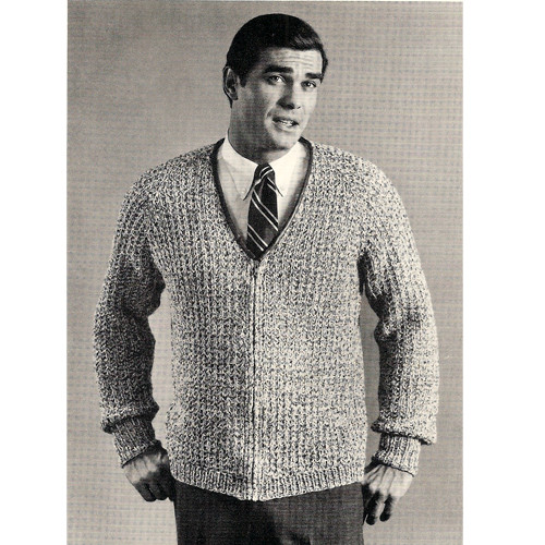 Mens V-Neck Front Zip Knitted Cardigan Pattern, S-M-L