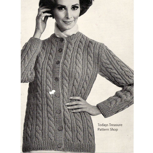 Womens Bold Cables Cardigan Knit Pattern Plus Size