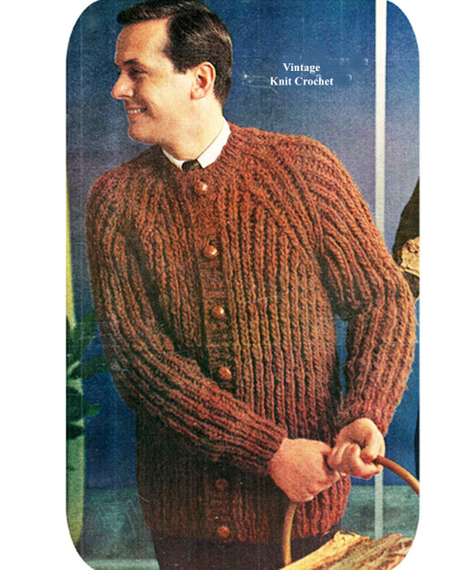 Mens Fisherman Rib Cardigan Sweater Knit Pattern