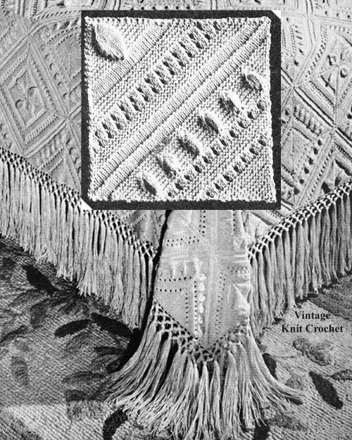 Knitted Bedspread Pattern, Pennsylvania Dutch Squares in Fringe