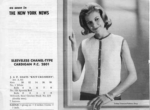 Knitted Sleeveless Chanel Type Cardigan Pattern Leaflet P.C. 2801