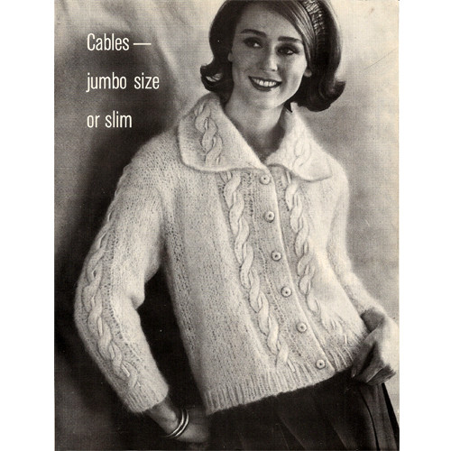 Mohair Ribbon Cable Cardigan Knitting Pattern, Small Medium