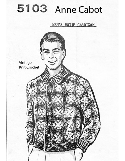 Mans Crochet Cardigan Pattern, Afghan Squares, Anne Cabot 5103