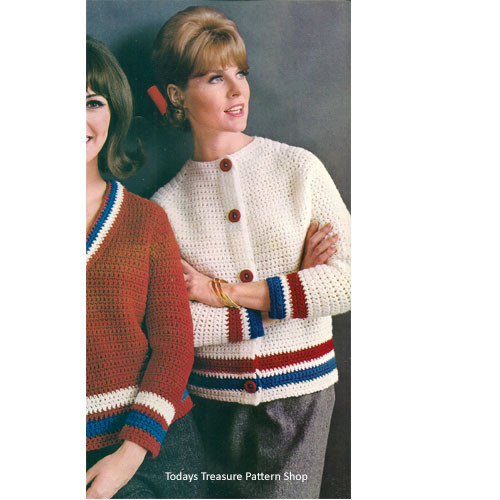 Raglan Sleeve Crocheted Jacket Pattern, with Color Bands