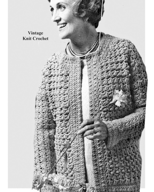 Womans Crochet Cardigan Pattern in Shell Stitch Sized 38 to 54