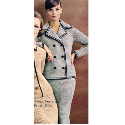 Double Breasted Crocheted Suit Jacket Skirt Pattern, CM 7563