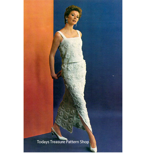 Irish Crochet Evening Dress Pattern S-M-L