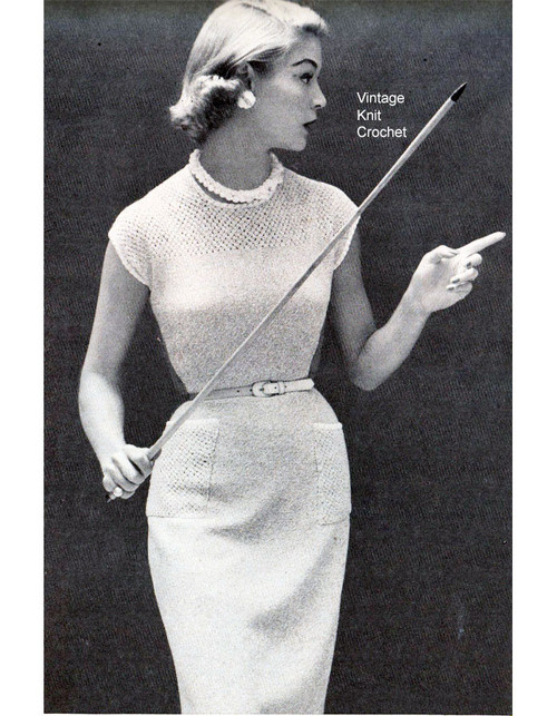 Vintage Knitted Dress Pattern, Sleeveless Sheath
