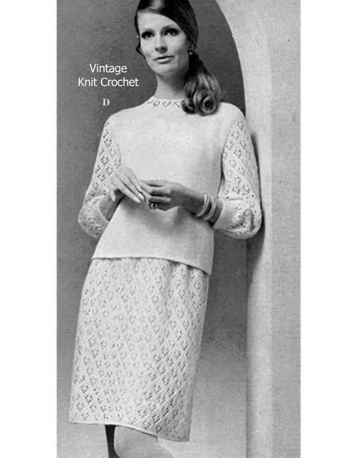 Knitted Lace Dress Pattern, Two Piece, Vintage 1950s Knitted Lace Dress Pattern, Two Piece, Vintage 1950s