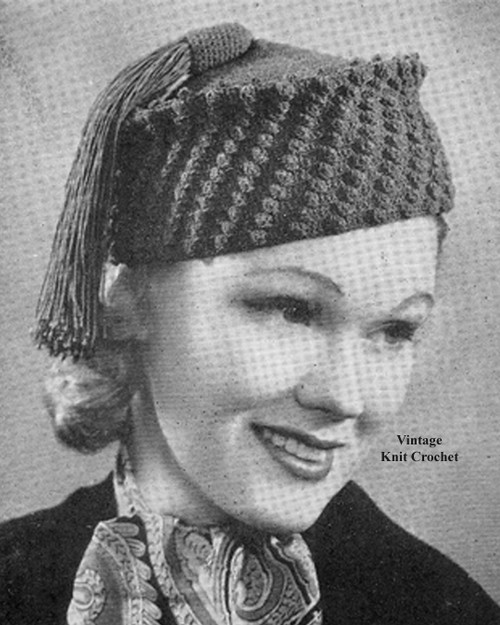 Vintage Crochet Flattop Hat Pattern with Tassel