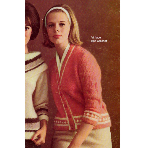 Mohair Knit Cardigan Pattern, Contrast Bands