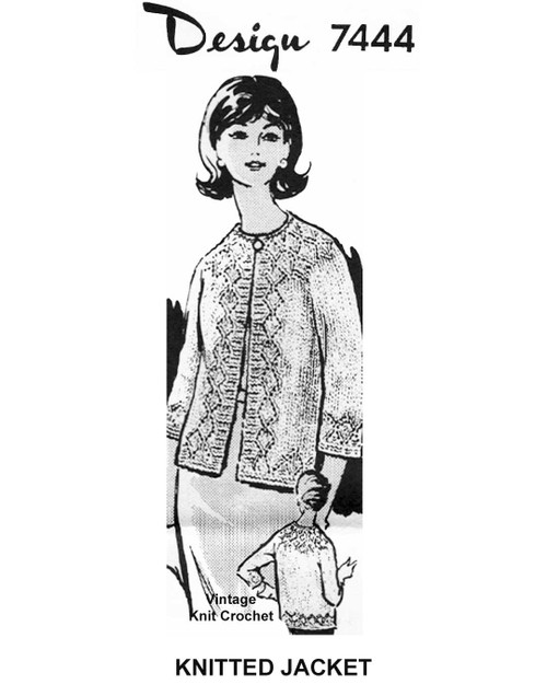 Womans Knitted Diamond Yoke Jacket Pattern, Mail Order 7444