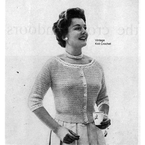 Vintage Crochet Ribbon Blouse Pattern, Scoop Neck