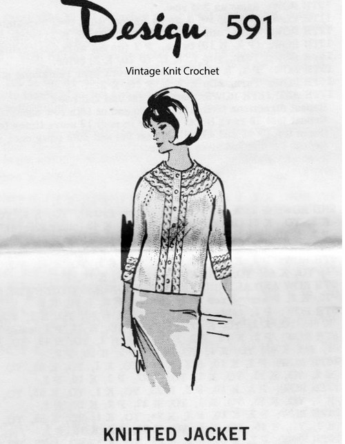 Plus Size Knitted Jacket Pattern, Cable Yoke, Mail Order Design 591