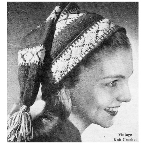 Stocking Cap Knitting Pattern Two Tone with Medium Tail