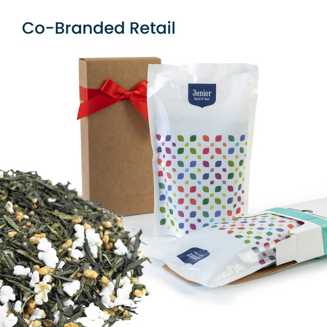 Genmaicha (a.k.a. Popcorn Tea) - Co-Branded Retail Cartons Example of Jenier Loose Leaf Tea Insert