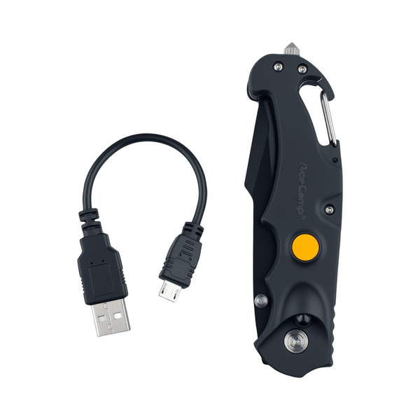 4-in-1 Knife Flashlight | Multi-function Emergency Tool | USB-C Charging Cord