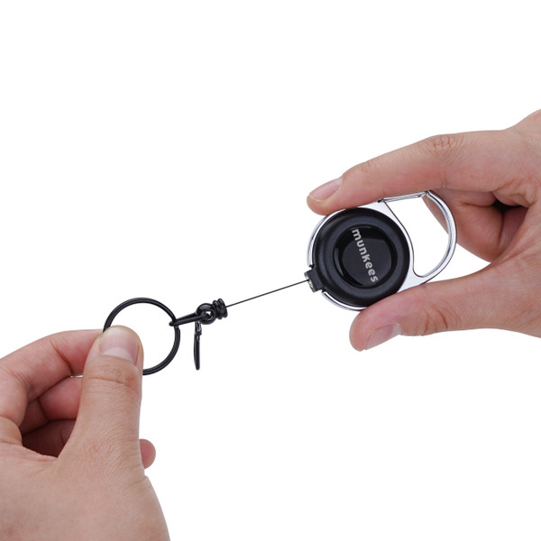 Pulling Retractable Carabiner Reel with Clip and Keyring