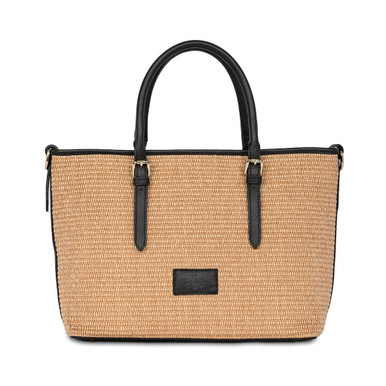 Raffia and genuine leather tote bag and adjustable handles