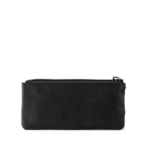 Pochette portamonete portachiavi 2 vani zip in pelle Nero