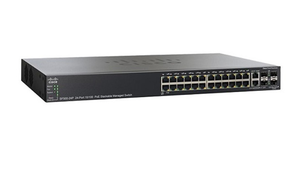 SF500-24MP-K9-NA Cisco SF500-24MP Stackable Managed Switch, 24 10/100 PoE+ and 4 Gigabit Ethernet Ports, 370w PoE (New)