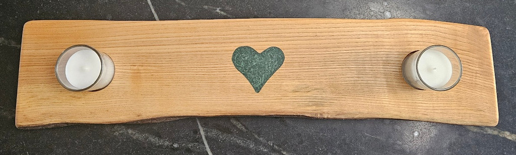 Ash Votive Candle Board with green heart