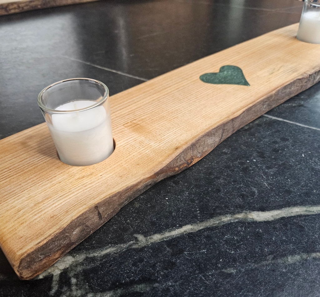 Ash Votive Candle Board with green heart