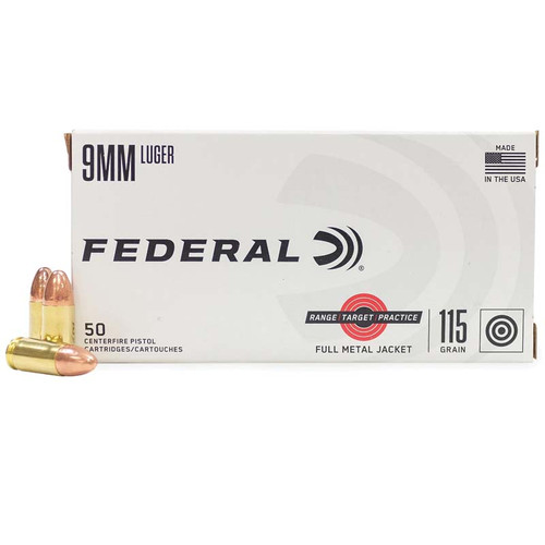 FEDERAL RANGE AND TARGET 9MM LUGER 115 GRAIN FMJ 50 ROUNDS PER BOX