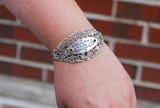 "I Love You to the Moon and Back" Silver Flower Cuff Bangle Bracelet