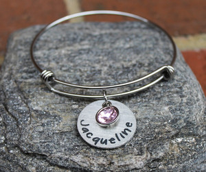 Personalized Birthstone Bangle (1 name) Personalized Birthstone Bangle (1 name)