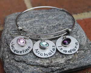 Personalized Birthstone Bangle (3 names) Personalized Birthstone Bangle (3 names)