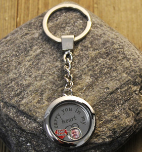 "I carry you in my heart" Glass Floating Charm Key Chain with Photo Charm "I carry you in my heart" Glass Floating Charm Key Chain with Photo Charm