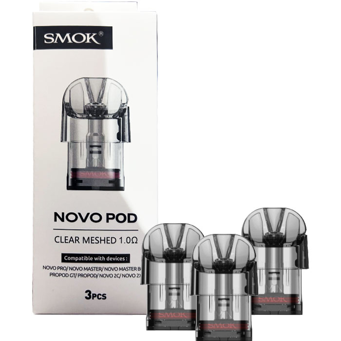 SMOK Novo Replacement Pods - [CLEAR] 1.0ohm Novo Meshed Pod, 3-Pack