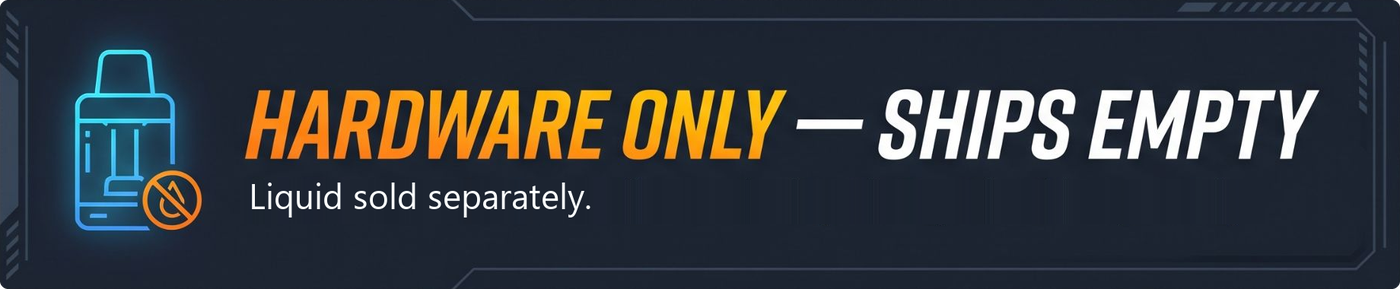 Hardware only — ships empty. Liquid sold separately.