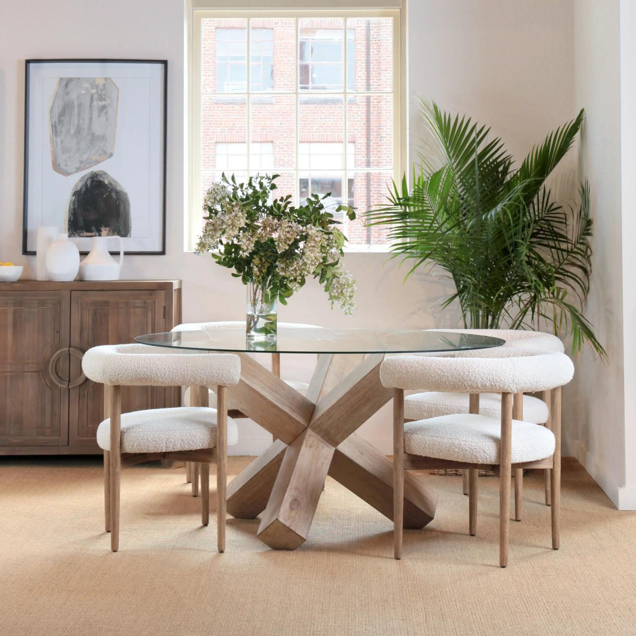 Jacks Round Reclaimed Pine Glass Top Dining Table | Dining Tables