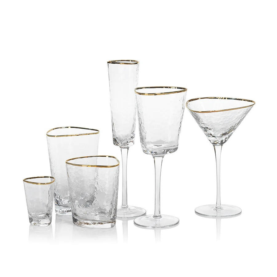 Aperitivo Triangular Martini Glasses With Gold Rim Set Of 4 By Zodax