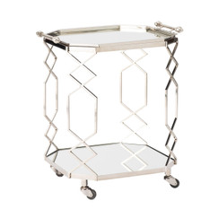 Octagonal Polished Nickel Fret Serving Trolley and Tray