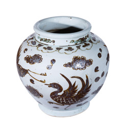 Legends of Asia Rusty Brown Crane Jar 